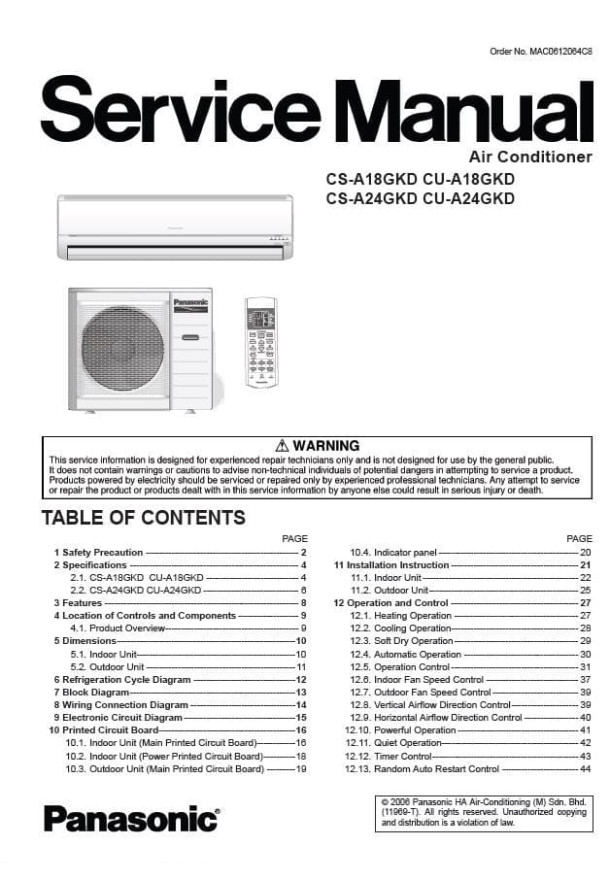 CS-A18GKD, CS-A24GKD, CU-A18GKD, CU-A24GKD
